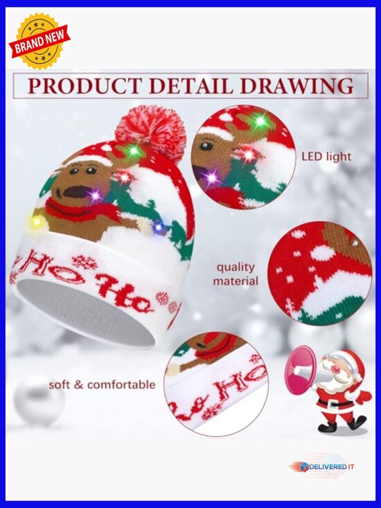 LED Christmas Sweater Hat Light Up Beanie Knitted Cap Unisex Winter main image 4